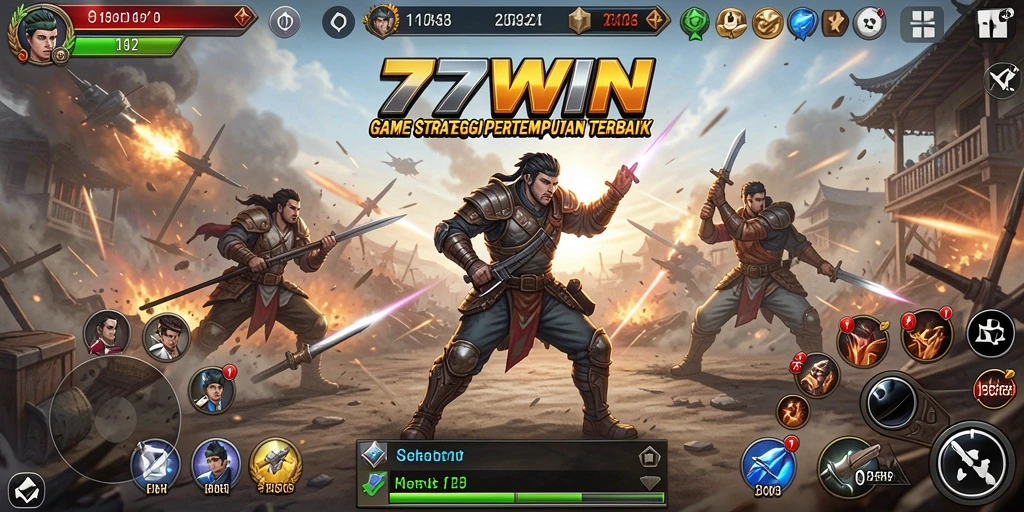 Screenshot utama 77WIN menampilkan aksi pertempuran yang mendebarkan.