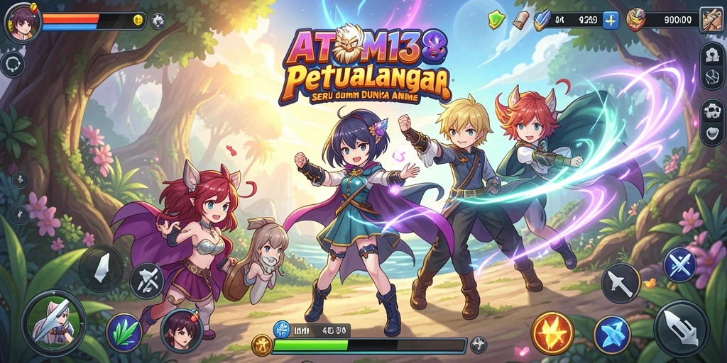 Tampilan utama game ATOM138 dengan karakter Anime dinamis.