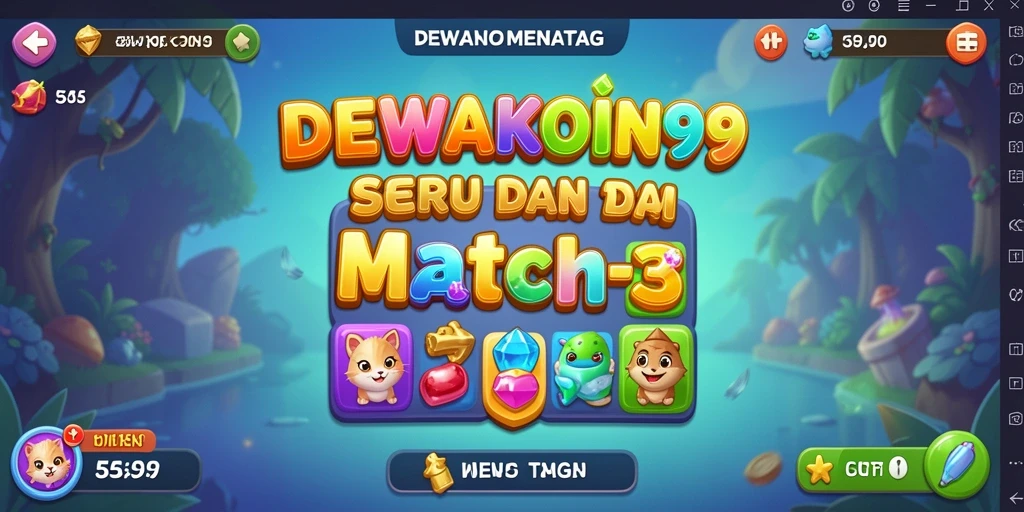 Tangkapan layar gameplay match-3 DEWAKOIN99 yang seru dan menantang.