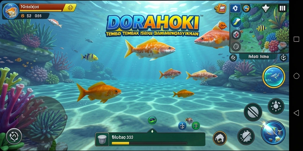 Screenshot DORAHOKI menampilkan gameplay seru menembak ikan.