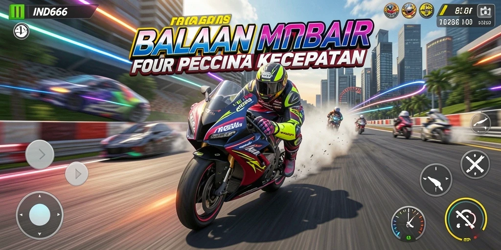 Gameplay balapan motor yang seru dan menegangkan.
