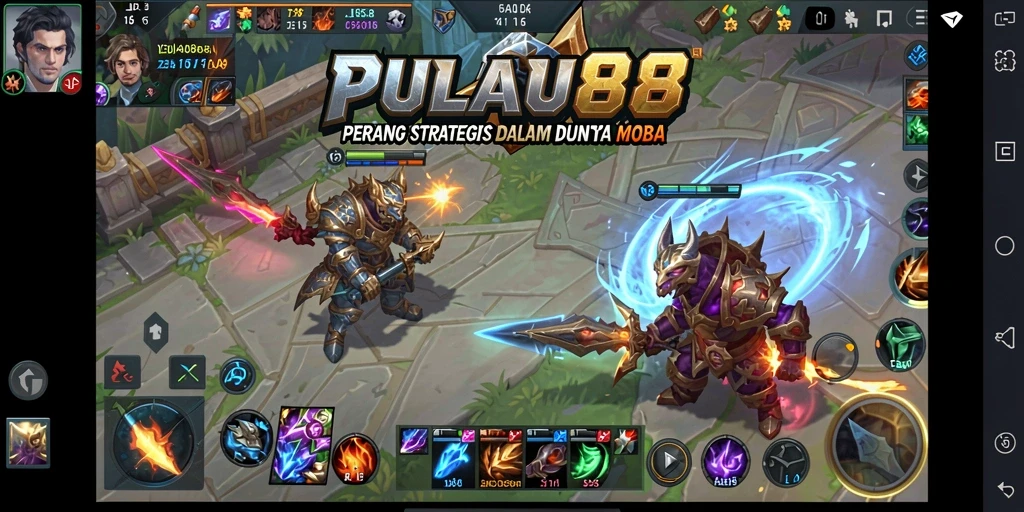 Screenshot PULAU88 menampilkan aksi seru pertempuran tim dalam game MOBA.