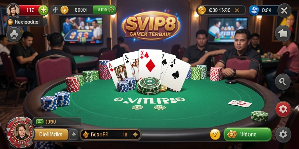 Tampilan screenshot gameplay Poker di SVIP8 yang mendebarkan.