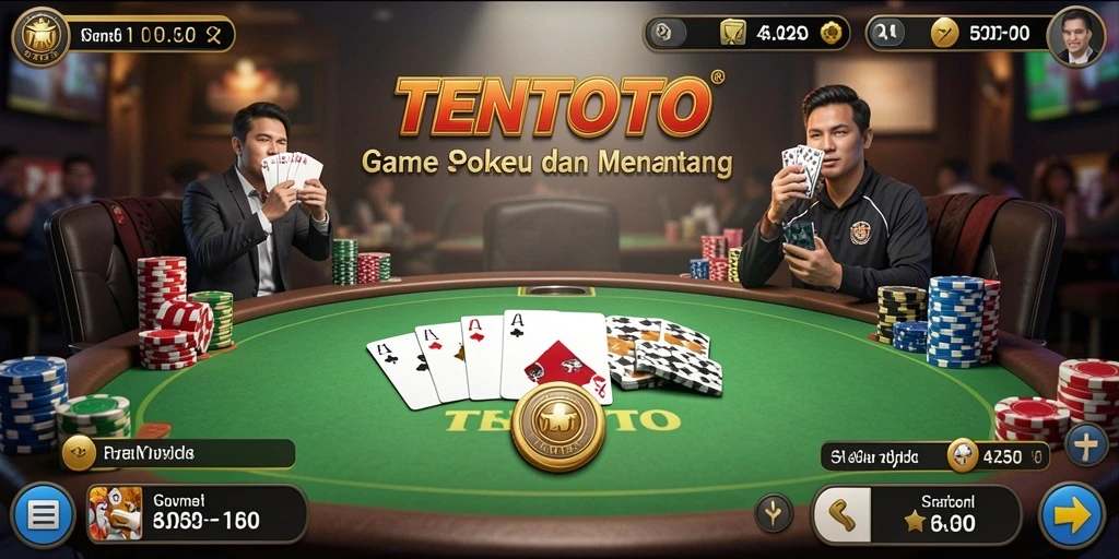 Tangkapan layar gameplay TENTOTO dengan suasana meja Poker yang mendebarkan.