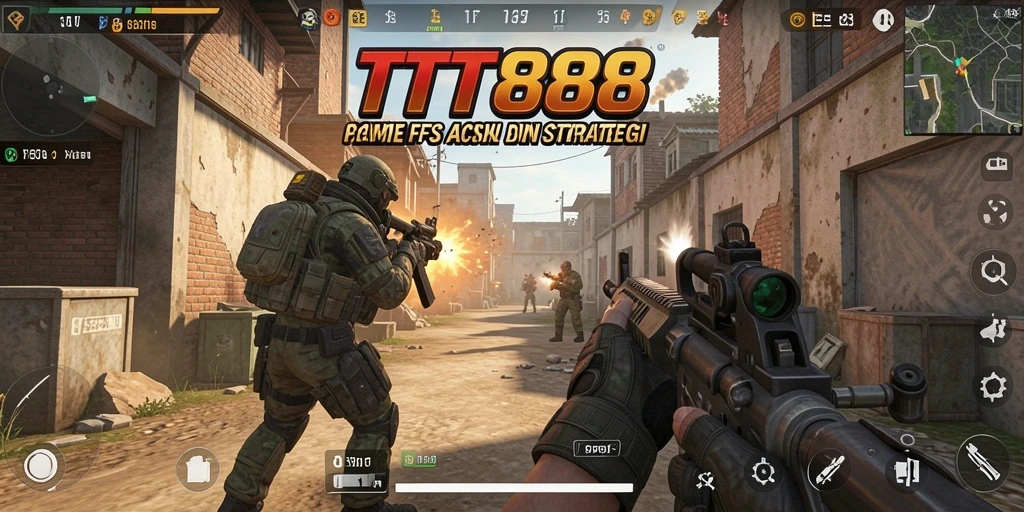 Screenshot TTT888 menampilkan aksi tembak-menembak yang mendebarkan di medan perang.