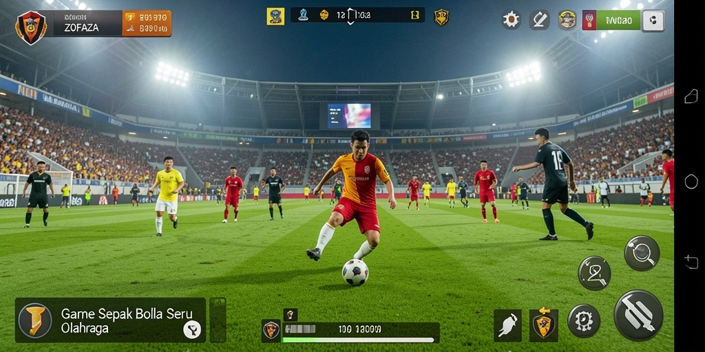 Tampilan gameplay ZOFAZA dengan aksi sepak bola yang mendebarkan.